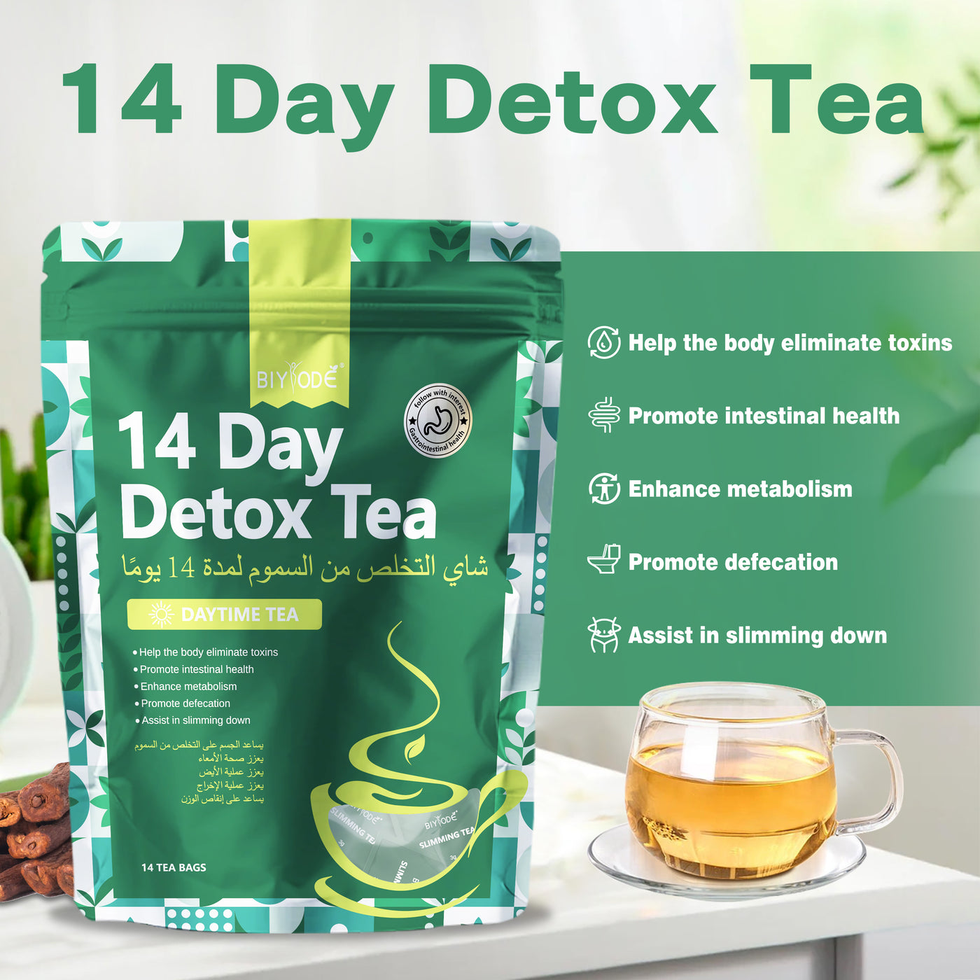 OEM ODM Private Label 14 Day Detox Tea Bag Herbal Supplements Factory GMP HALAL COA Certified Support Digestion Fat Burning And Body Shaping